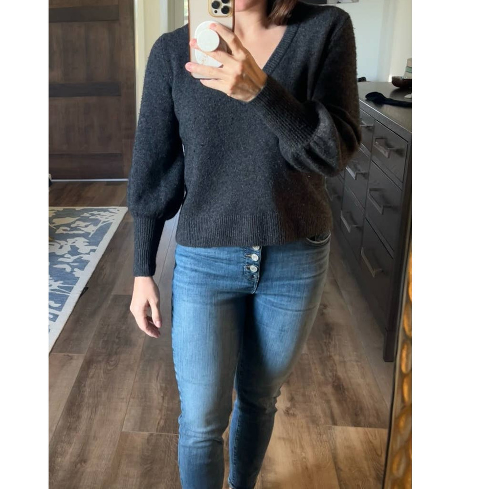Madewell Wool Bubble Sleeve Sweater Size XS Charcoal Grey